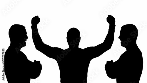 Foto Boxer victorious in combat sports with referee fists raised in triumph and glove