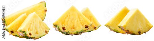 Fotografía Three slices of fresh pineapple isolated on a transparent background