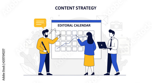 Team planning content strategy, editorial calendar success, marketing planning