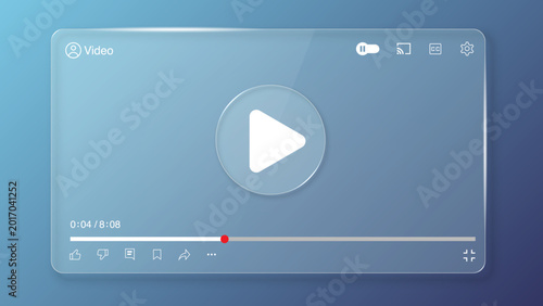 Obraz na płótnie Liquid Glass Video Player Interface for Smartphone and Cellphone, Transparent Gl