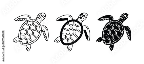 Εκτύπωση καμβά Sea Turtle Icons Set, Marine Life Vector Art, Ocean Creature Graphics, Simple An