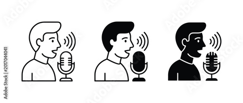 Tableau sur toile Speaking Man Icons, Voice Recording, Audio Input, Microphone Symbol, Sound Waves