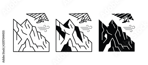 Konstfotografi Hang Gliding Over Mountains, Extreme Sports Vector Icons, Adventure and Freedom