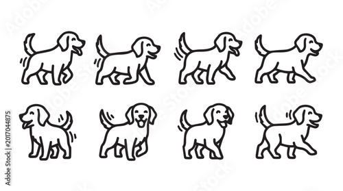 Playful puppy walking sequence with happy expression and wagging tail