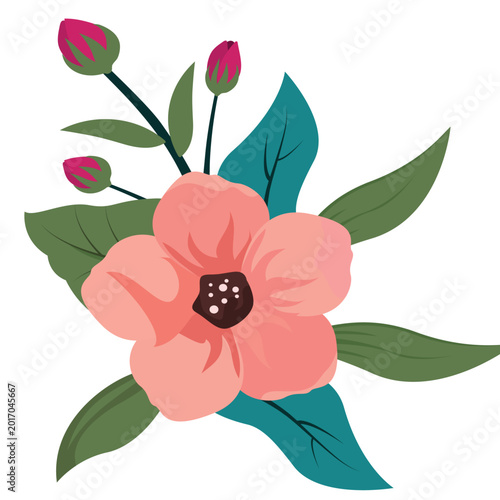 Beautiful pink rose flat icon spring garden flower