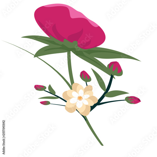 Beautiful pink rose flat icon spring garden flower