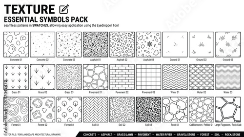 Tableau sur toile Landscape architecture texture symbol pattern set vector seamless black white ha