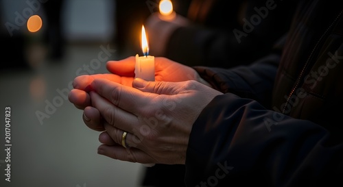 Burning Candle Held in Hands, Concept of Hope and Remembrance