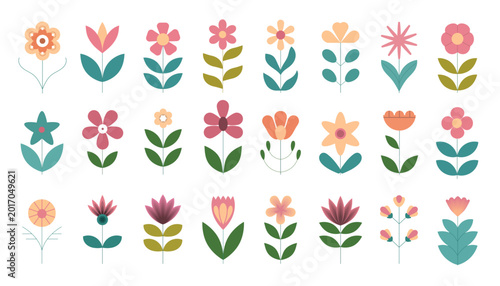 Cute Scandinavian Floral Folk Art Flower Vector Collection