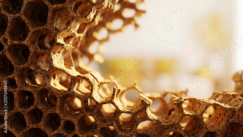 Inside the spongy microscopic cellular matrix of sustainable renewable cork flooring