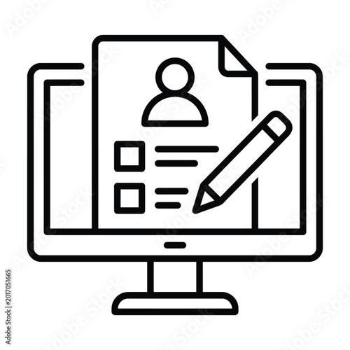Bild auf Leinwand Online registration form or survey on a computer monitor with pencil and profile
