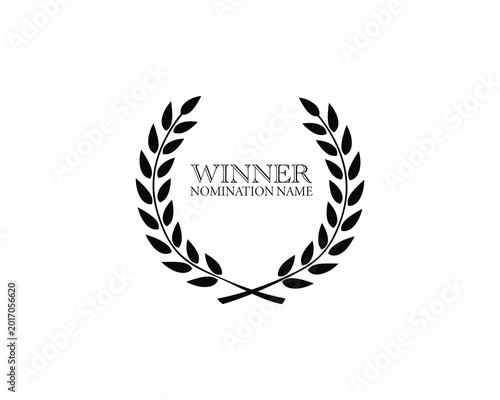 Black silhouette circular laurel wreath. Black laure foliate, wheat and oak wreaths depicting an award, achievement, heraldry, nobility on white background.