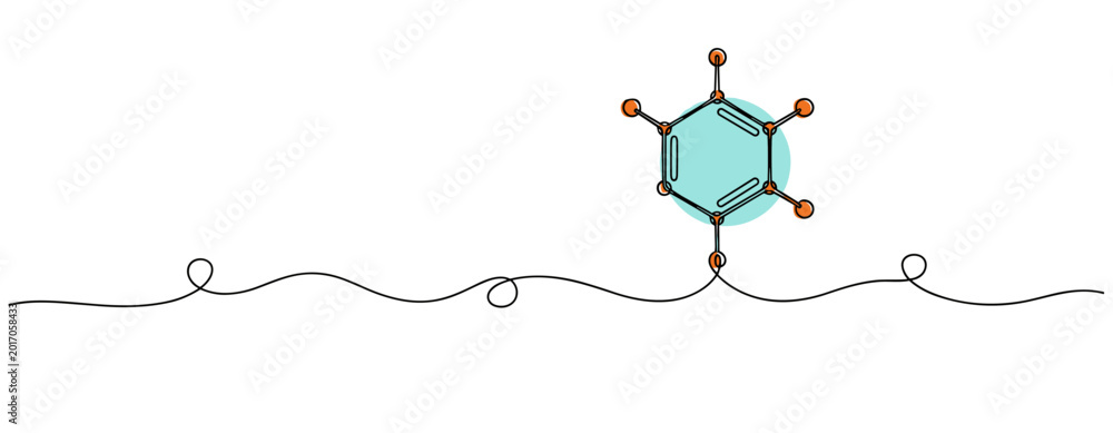 Fototapeta premium Molecular structure hovering above continuous line illustration. no editable strokes