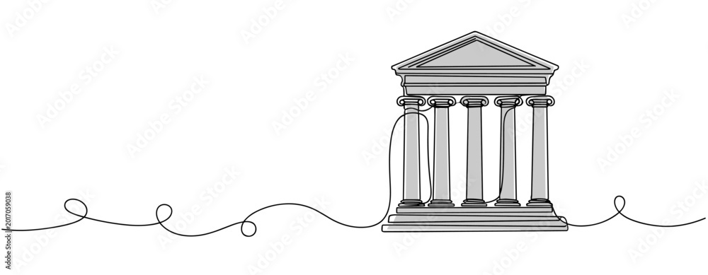 Fototapeta premium Classical bank building standing on continuous line illustration. no editable strokes