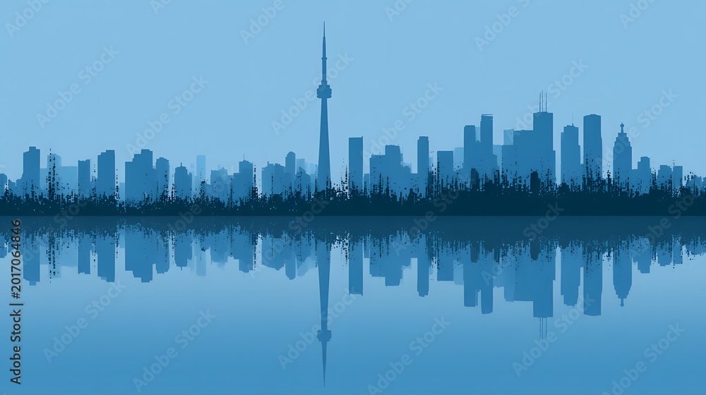 Naklejka premium clean city reflection with minimal data visualization, modern design, copy space