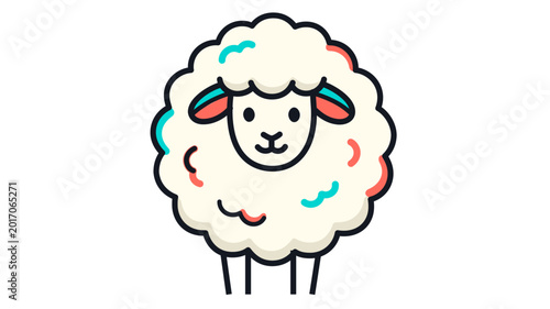 Charming fluffy sheep illustration with editable stroke, this colorful line vector icon presents a minimalist lamb design for agricultural projects in a clean and fully customizable flat style.