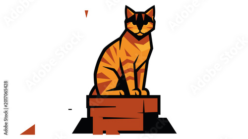 Tabby barn cat vector icon, vibrant line illustration of a farm feline, minimalist rural life graphic design, flat scalable animal illustration isolated on white background for creative projects.