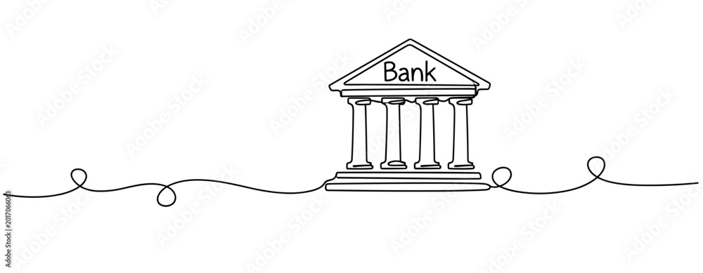 Fototapeta premium Line art of classic bank building with columns and bank sign. No editable stroke