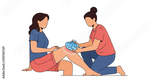 Tableau sur toile Physical therapist applying ice pack to patients knee injury.