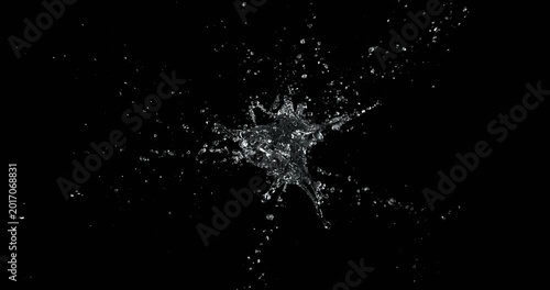 Ultra slow motion water splash isolated on black background. Realistic liquid droplets ideal for VFX compositing, overlays, cinematic effects and motion graphics.