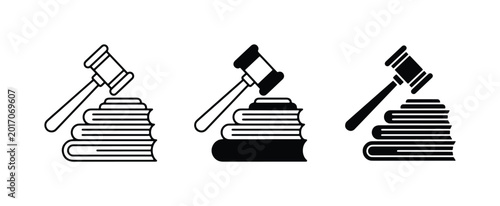 Photos Gavel and Books Icons, Legal Judgment Symbol, Justice Concept, Law and Order Ico