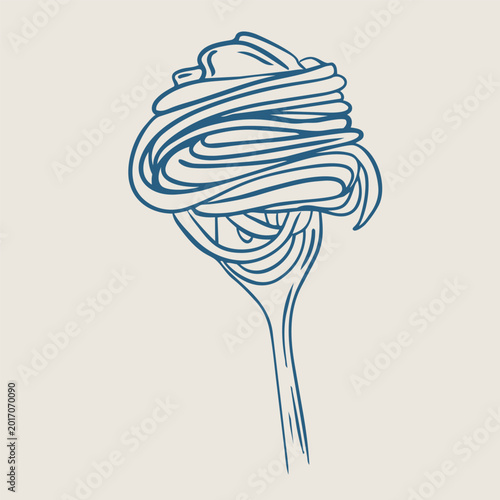 Photography Spaghetti pasta swirled on a fork line art illustration