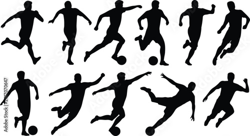 Tableau sur toile Soccer player silhouette vector set featuring twelve dynamic male athlete poses