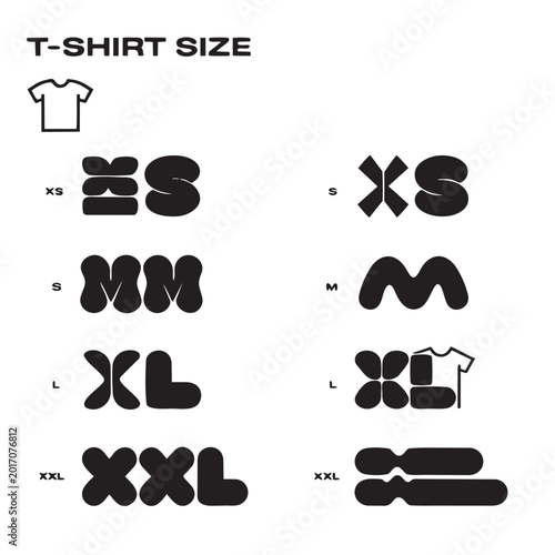 T-shirt size guide icons: xs xxl xxs with t shirt extra large clothing