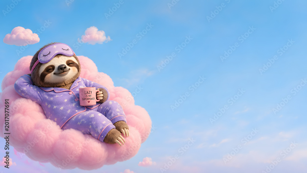 Fototapeta premium International Lazy Day Concept: Cute Sloth Relaxing with Large Copy Space