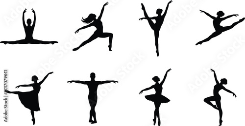 Schilderij op canvas Ballet dancer silhouette collection featuring graceful ballet poses jumps and st