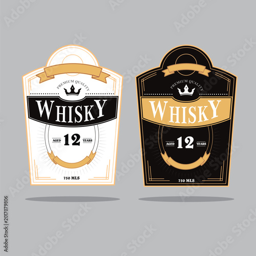 Elegant 12-Year Aged Whisky Label Designs in Gold and Black