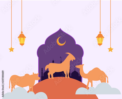 Eid al adha mubarak post social media with animal sacrifice