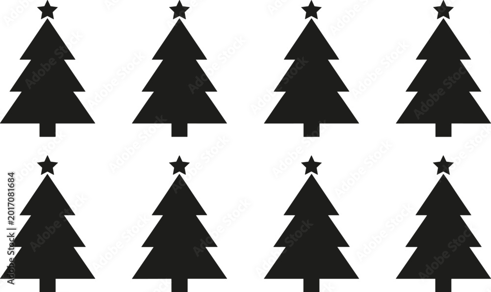 Fototapeta premium Simple Christmas Tree Silhouette Collection with Star Toppers for Holiday Decoration and Festive Vector Design Projects