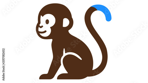 Adorable baby monkey vector icon showcasing a charming colorful line art illustration of a young primate, designed with flat minimalist style for scalable web graphics and creative animal logos.