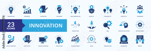 Tablou pe pânză Innovation Icon Set Blue Style