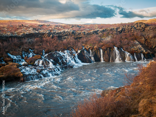 Konstfotografi Hraunfossar waterfalls in Iceland, also named Lava Falls, and Hvita river