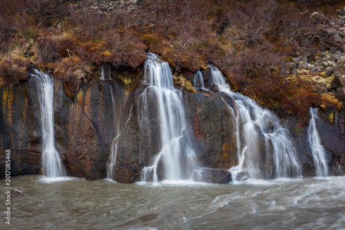 Konstfotografi Hraunfossar waterfalls in Iceland, also named Lava Falls, and Hvita river