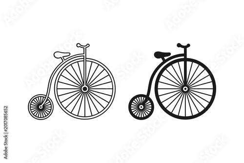 Slika na platnu Vintage high wheeler penny farthing bicycle icon set