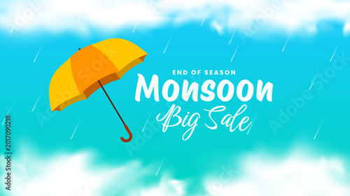 Monsoon sale banner design. Rainy season offer background template. Vector illustration