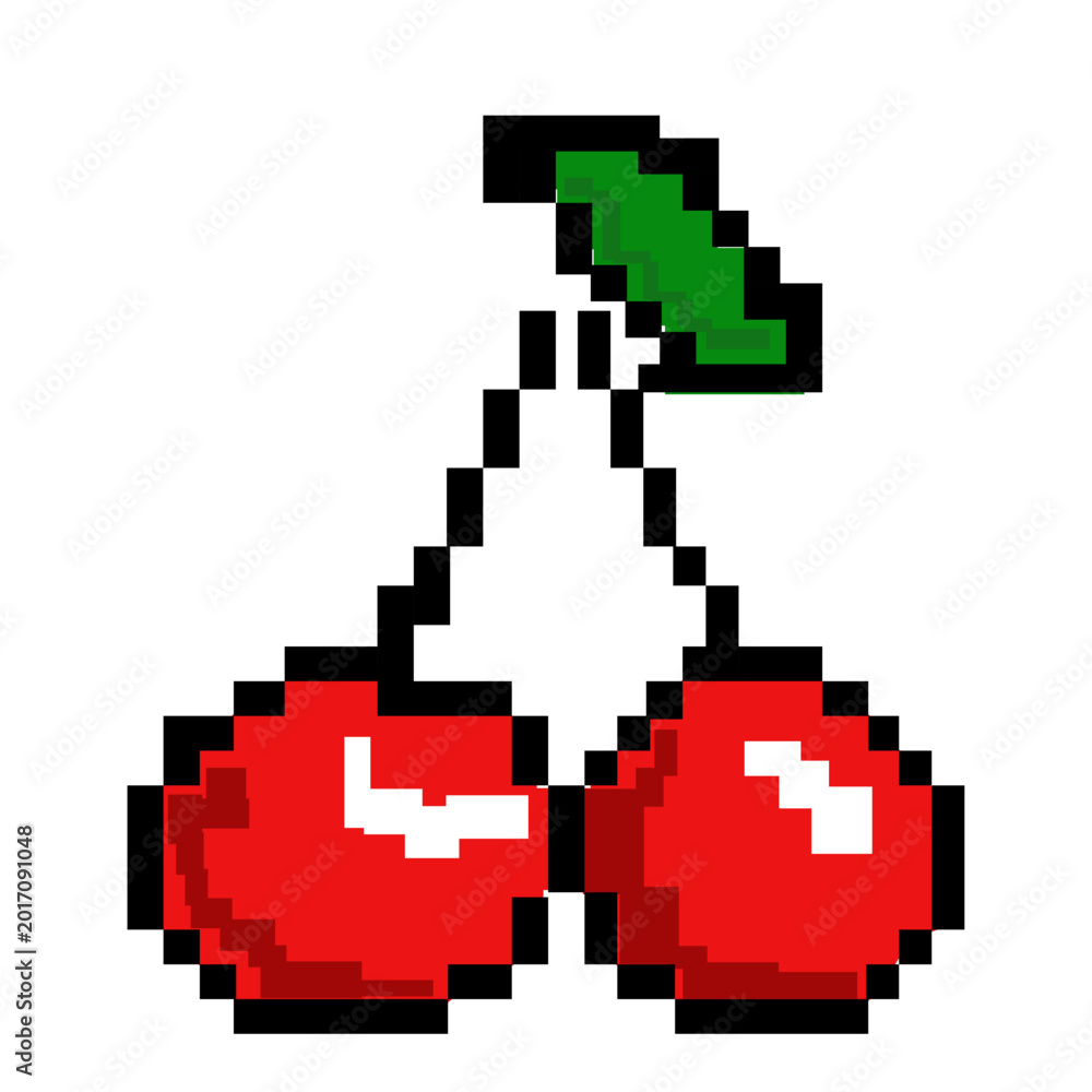 Obraz premium pixel cherry fruit retro 8-bit video game art vector graphic