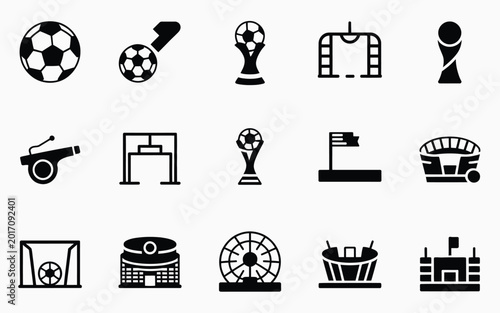 Bild auf Leinwand Vector bundle of 15 world cup icons including soccer balls trophies stadiums and