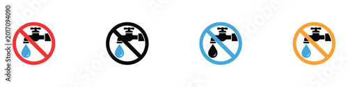 Photography No water wasting and tap prohibition icon set for conservation