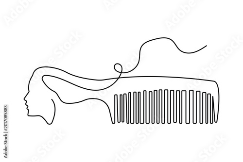 Hair comb continuous one line drawing minimalist beauty vector illustration design