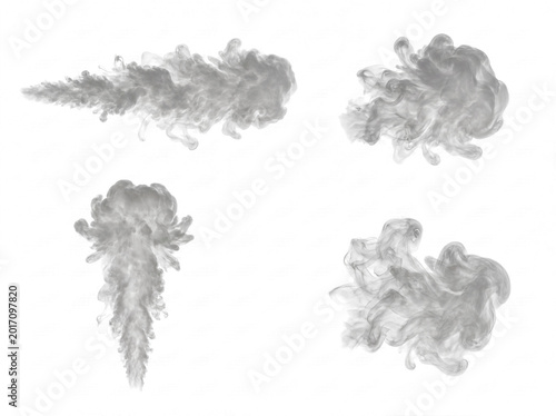 Foto Dense dark smoke plumes and clouds in various flowing shapes, isolated on a transparent background for design