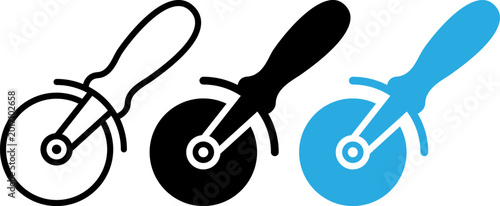 Obraz na płótnie Pizza Cutter Icon Set in Outline Filled and Flat Style for Kitchen Cooking and F
