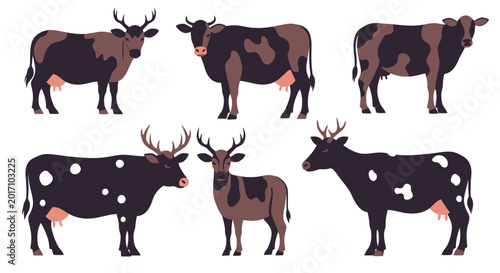 Stylized cow and deer hybrids illustration collection for various projects