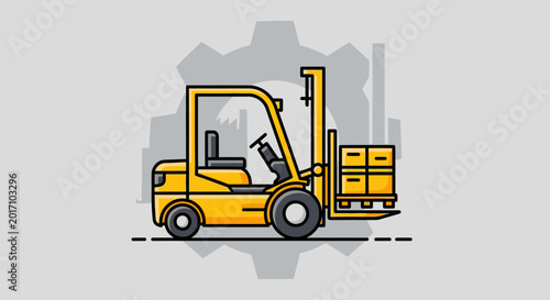 Yellow forklift with boxes cartoon illustration for industrial logistics