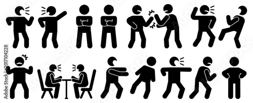 Photos Aggressive behavior and conflict communication icon collection in black