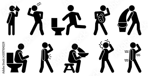 Foto Digestive problem and stomach illness icon collection in black