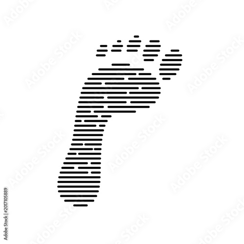 Abstract Human Footprint Icon Created with Horizontal Lines on White Background